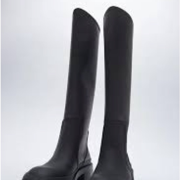 New Zara Black Knee-High Boots. .7” heel. - Picture 2 of 11